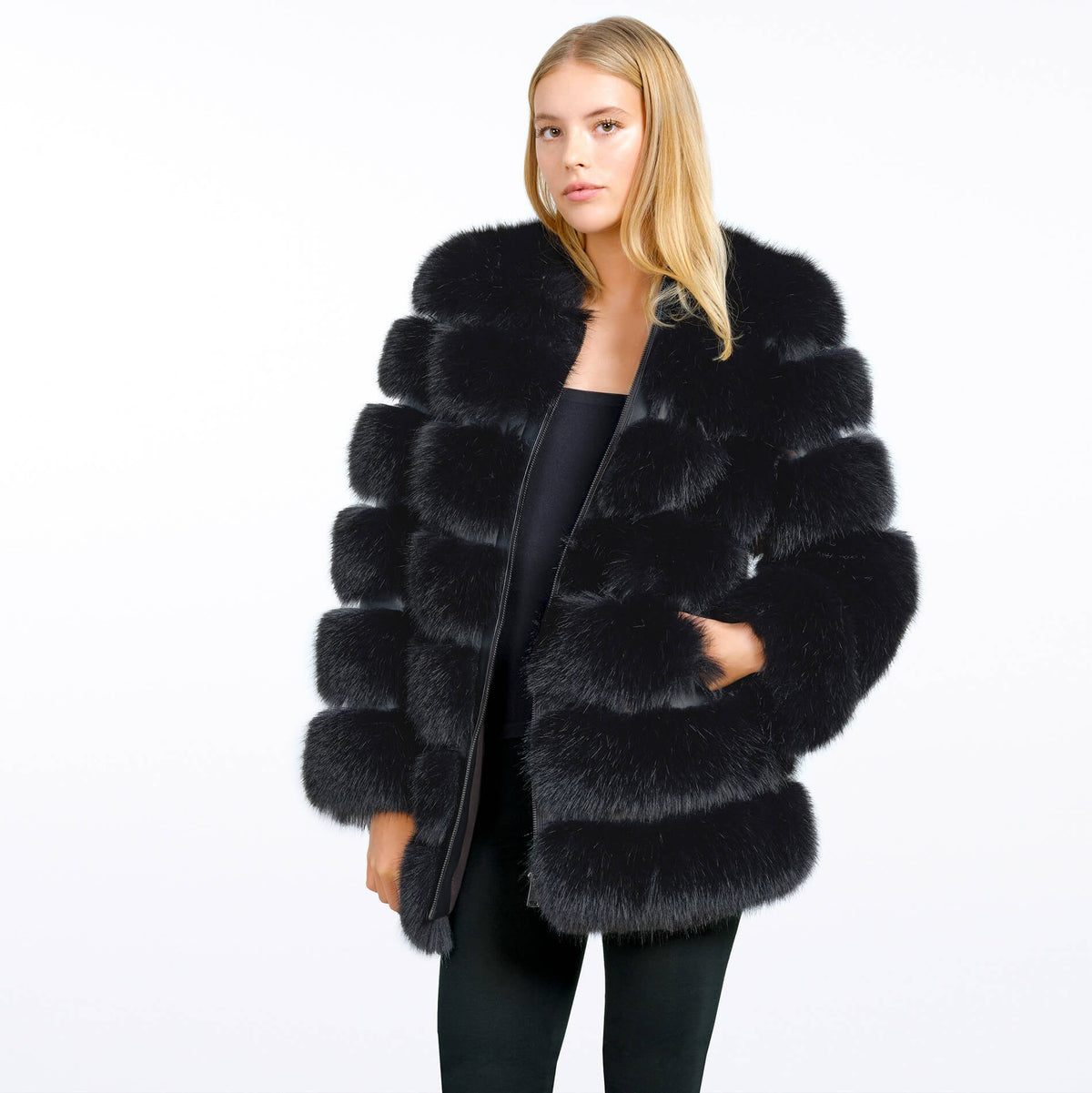 BLACK FAUX FUR COAT COSMA