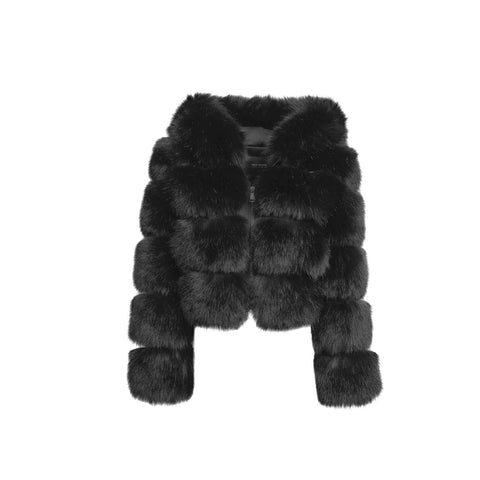 Black cropped faux fur jacket with hood online