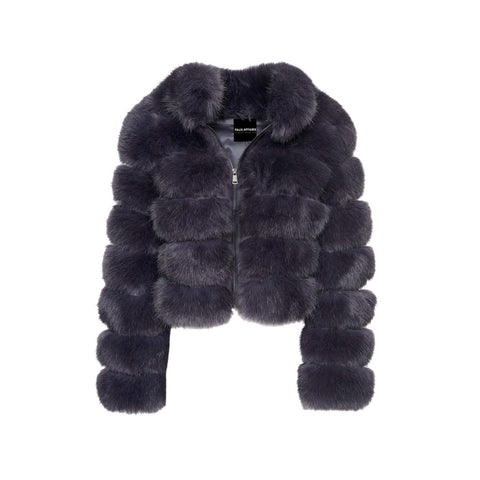 Shearling Grauer Faux Fur Mantel Fake Fur Fell Jacke Mit Kapuze Faux Fur Jacke Mit Grauem