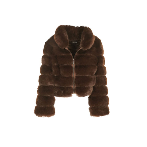 Dark Brown Fake Fur Jacket KATE