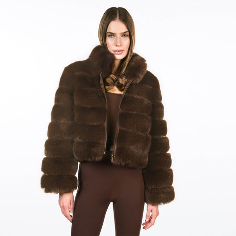 Dark Brown Fake Fur Jacket KATE