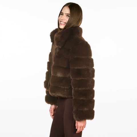 Dark Brown Fake Fur Jacket KATE
