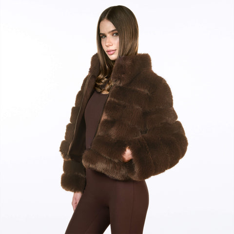 Dark Brown Fake Fur Jacket KATE