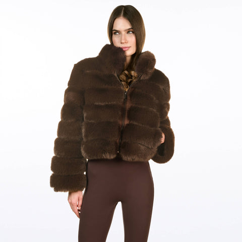 Dark Brown Fake Fur Jacket KATE