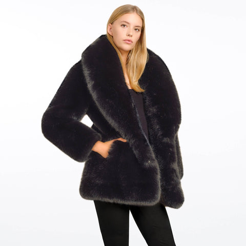 Black fur coat womens online