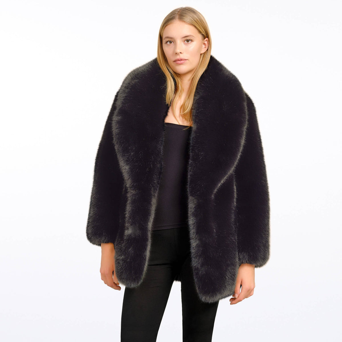 Black fake fur coat ASTRA
