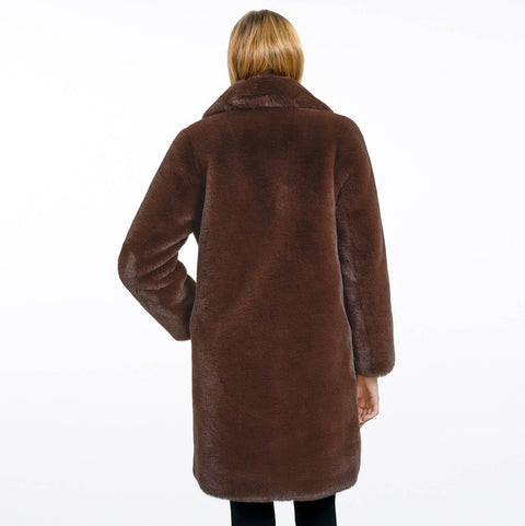 BROWN FAUX FUR COAT COSIA