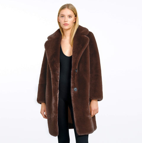 BROWN FAUX FUR COAT COSIA