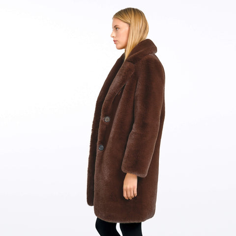 BROWN FAUX FUR COAT COSIA